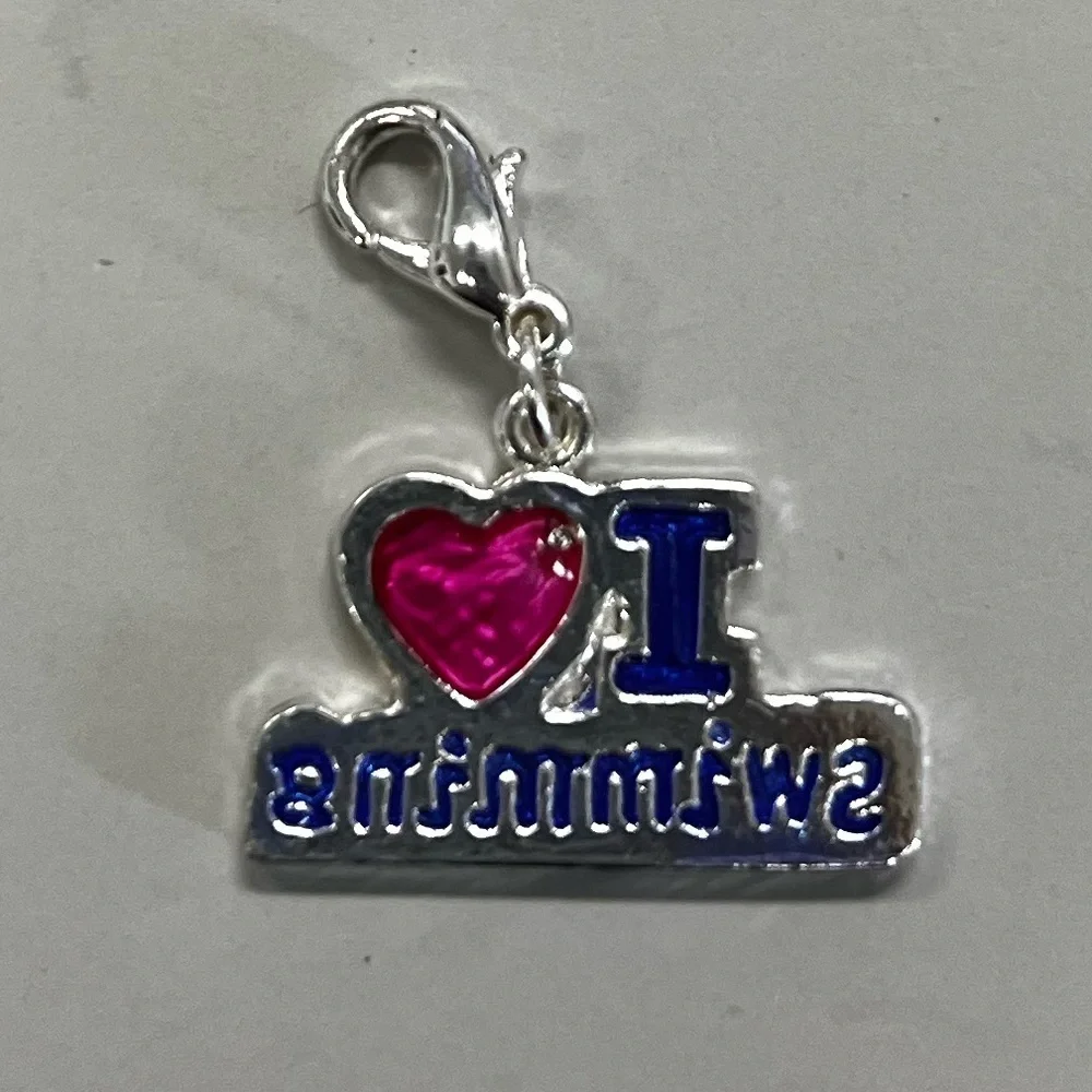 Vintage Claire’s I Love Swimming Dangle Charm Silver-Tone with Lobster Clasp